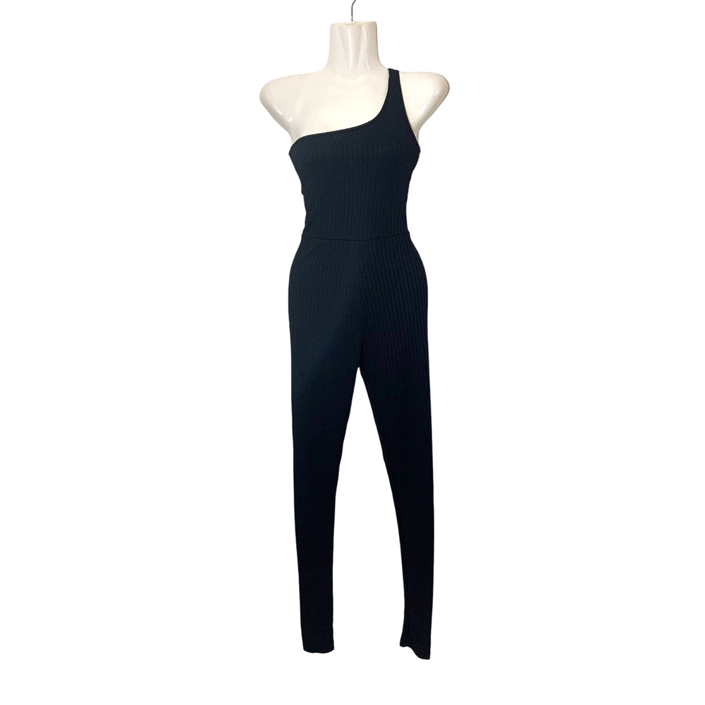 Women's Pretty Little Thing One Shoulder Ribbed Knit Pants Jumper Black Size 0
